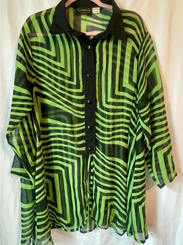 Sheer Geometric Blouse Size Large ~ Loose Fit ~ Layering Piece - Image 2