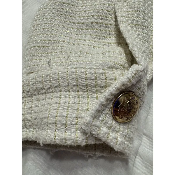 Sweet Rain Tweed Shacket Shirt Jacket White Gold Shimmer Accent - Image 3