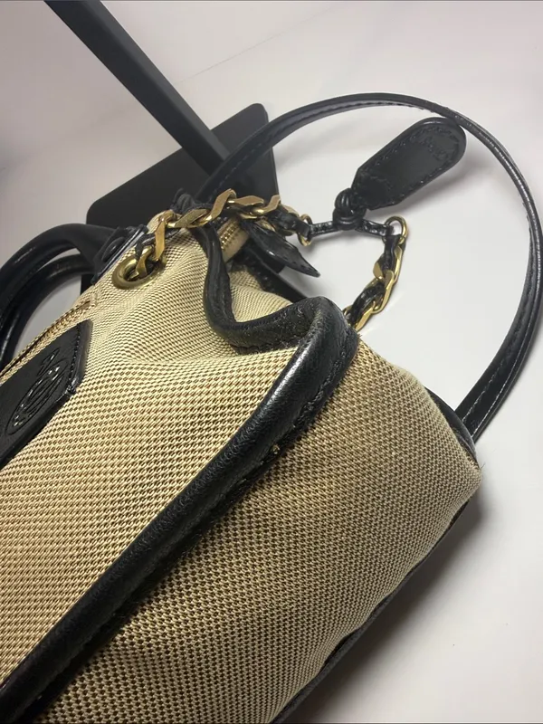 Chloé Canvas & Black Leather Satchel Crossbody Bag Gold Hardware - Image 7