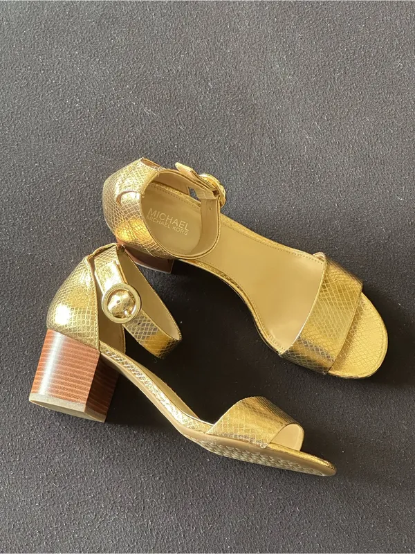 Michael Kors Lena Flex Mid Embossed Metallic Leather Sandals – Like New! - Image 2