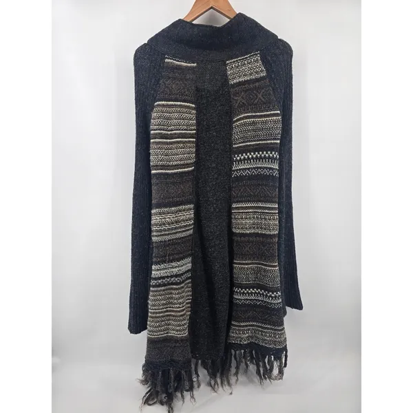 Free People Cardigan Womens M Wool Blend High Low Fringe Toggle Gray‎ EUC - Image 4