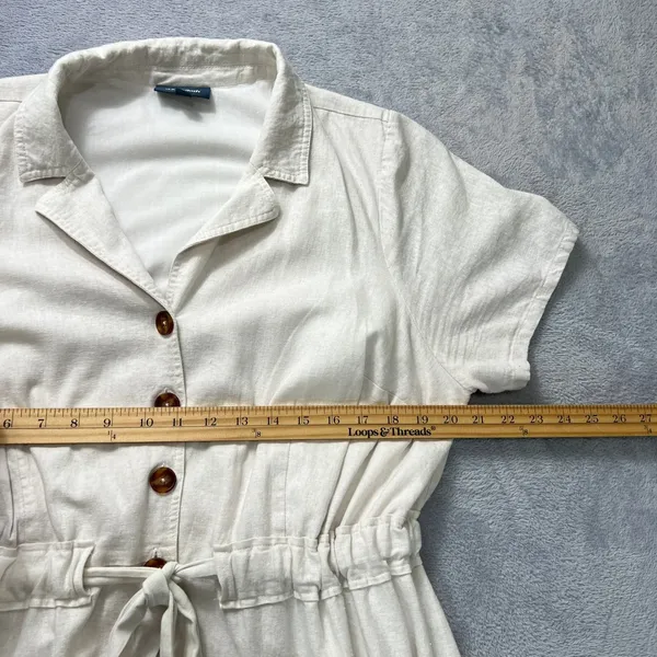 ModCloth Linen Blend Shirt Dress 1X Coastal Soft‎ Girl Minimalist Beige Pockets - Image 9