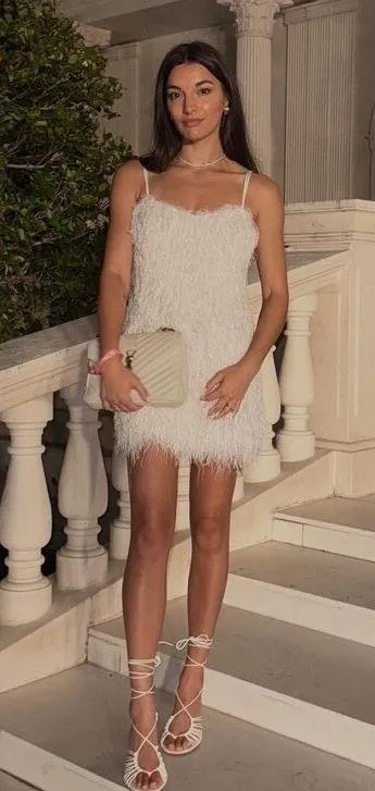 Zara White Feathered fringed Fluffy mini Dress party cocktail evening wedding - Image 9