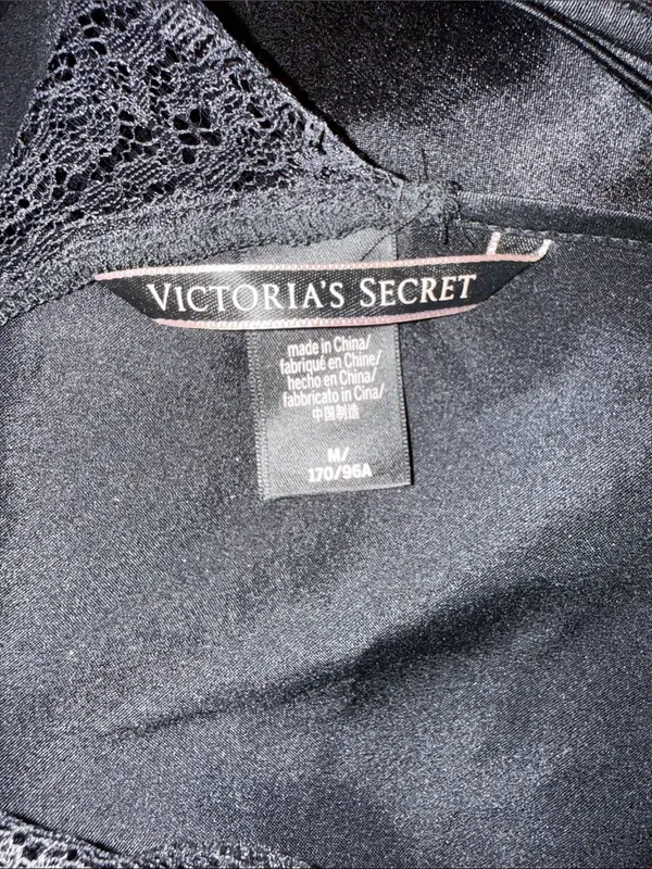 Victoria’s Secret Lace Trim Black Slip Dress sheer lingerie adjustable straps M - Image 7