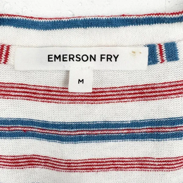 Emerson Fry Hemp Organic Cotton V-Neck Striped Top Sweater Knit Red Blue Medium - Image 4