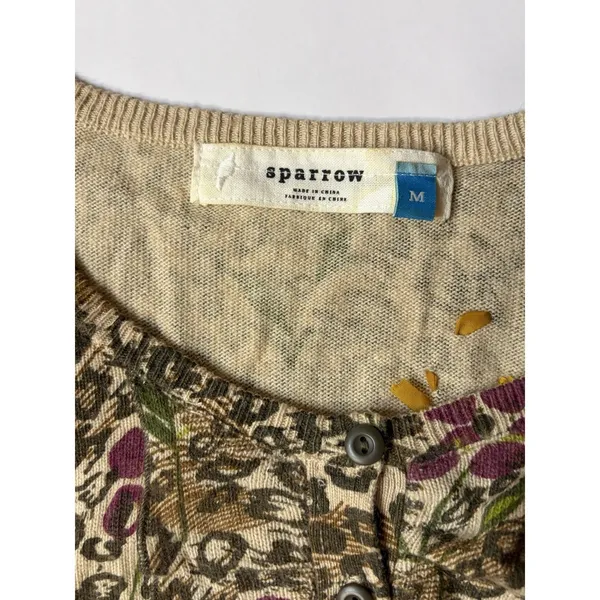 Anthropologie Sparrow Purrfect Posy Cardigan M Leopard Floral Ribbon Wool - Image 7