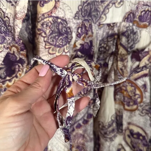 Band of The Free White & Purple Paisley Floral Boho Peasant Dress Women Sz L - Image 12