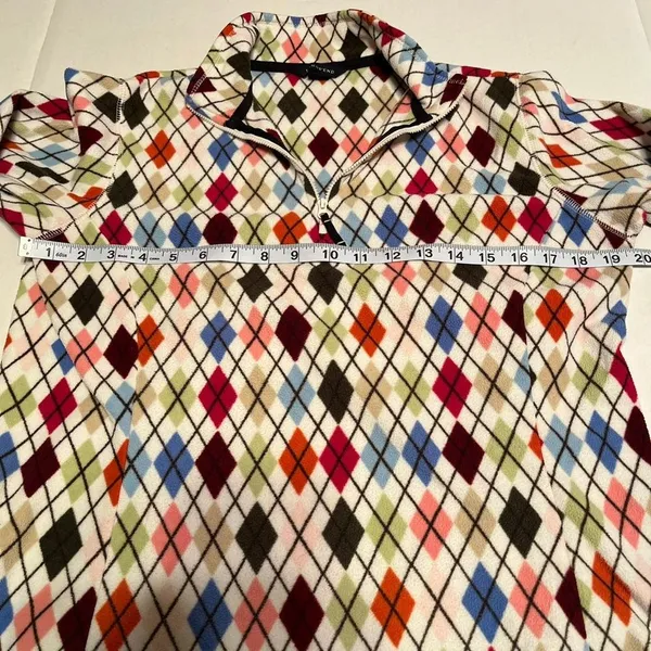 Lands' End Womens Multicolor Argyle Fleece‎ Quarter Zip Pullover Size Small - Image 7
