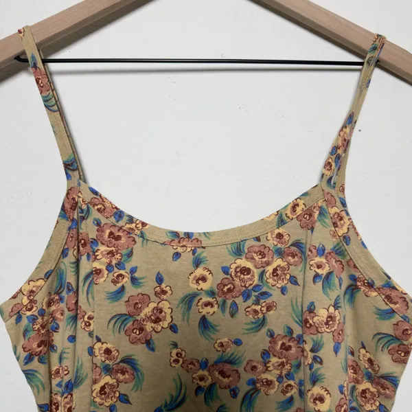 VTG 90s y2k No Boundaries Women Indie Grunge Mini‎ Skater Dress Large Tan Floral - Image 3