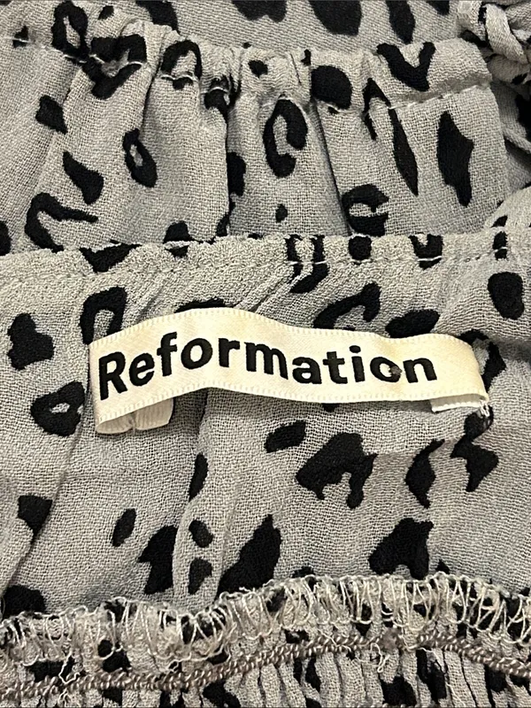 Reformation Genie Midi Dress In Lynx Leopard Print Gray Size 0 Smocked Waist - Image 14