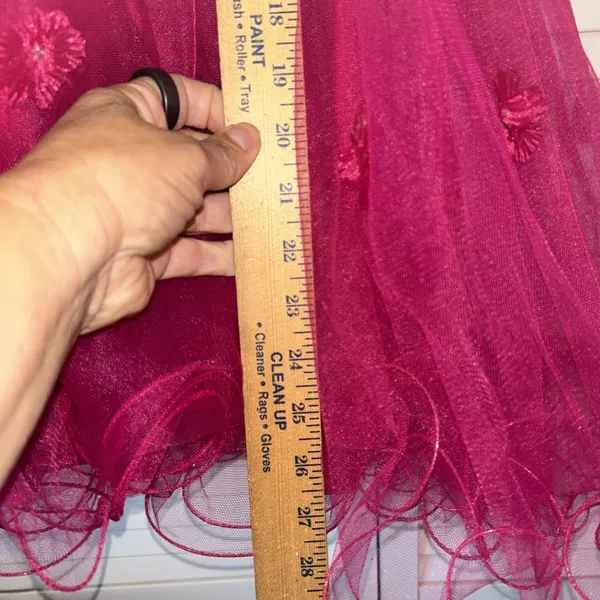Magenta Floral Tulle Party Dress Sequin 3D Flower Corset Back DY83A070Size 13/14 - Image 7
