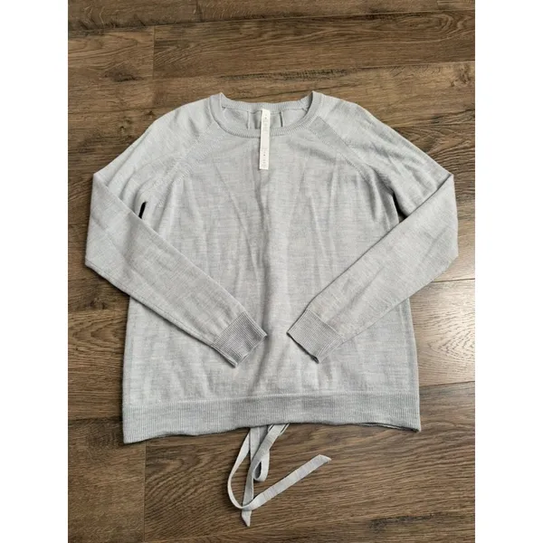 EUC Women Lululemon Gray Merino Wool Tied To You Sweater‎ SIZE 6 Lace Up Back - Image 4