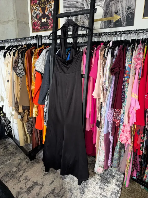 ELLIATT Brynn Black Satin Halter Cutout Maxi Gown Womens XS EUC - Image 15