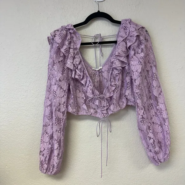 For Love & Lemons Tatianna Floral Lace Cropped Blouse Boho Size Medium - Image 3