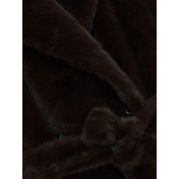 Reiss Cate Faux-Fur Long Belted Coat in Chocolate Brown - Image 5