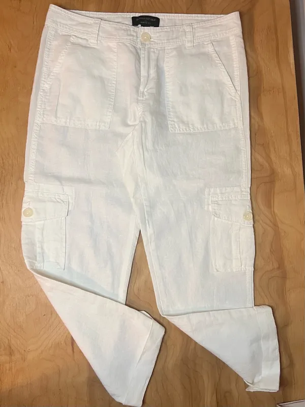 Banana Republic White Linen Blend Cargo Cropped Pants NWOT - Image 5