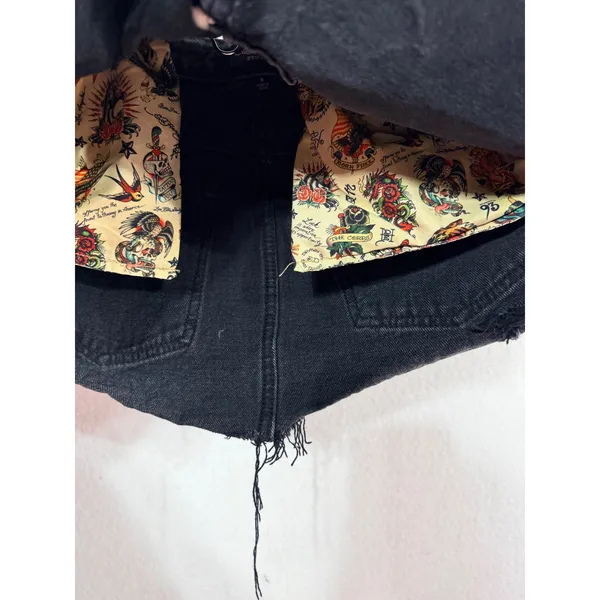 Ed Hardy Denim Cutoff Mini Skirt Panther Rose Distressed Women's S Black Tattoo - Image 7