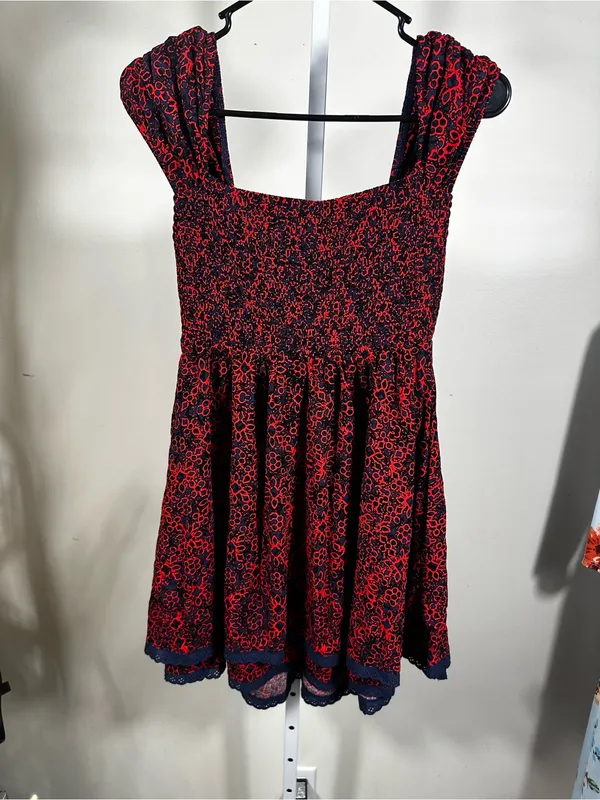 N91. Free People Red and Black Floral Mini Dress - Image 5