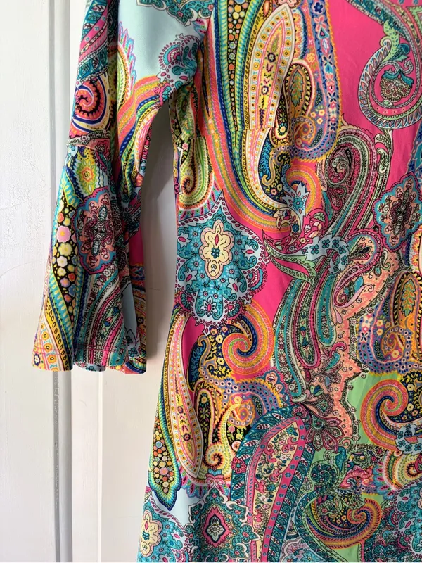 Tommy Hilfiger Jaipur Multicolor Paisley 3/4 Sleeve Dress 4 Pettie 60s Mod EUC - Image 2