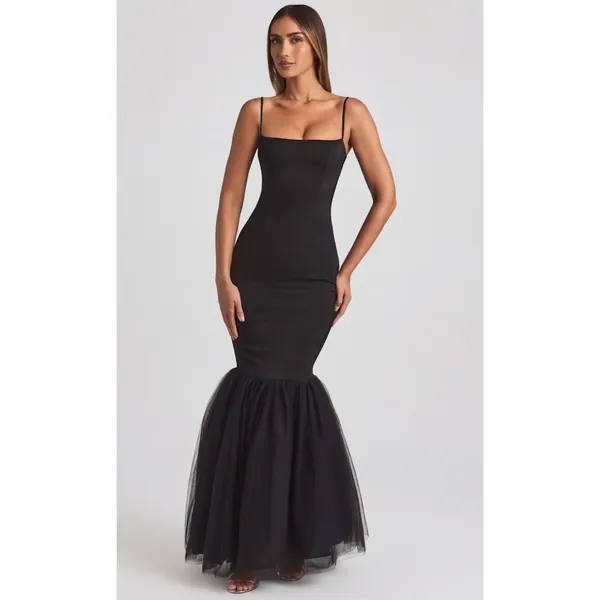 Oh Polly Adelpha Tulle Hem Fishtail Gown Maxi Dress in Black size 6 New - Image 7