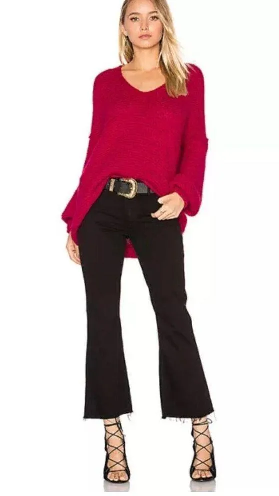 Free People All Mine Sweater Raspberry Size XS Pink V Neck Alpaca Wool - Image 3