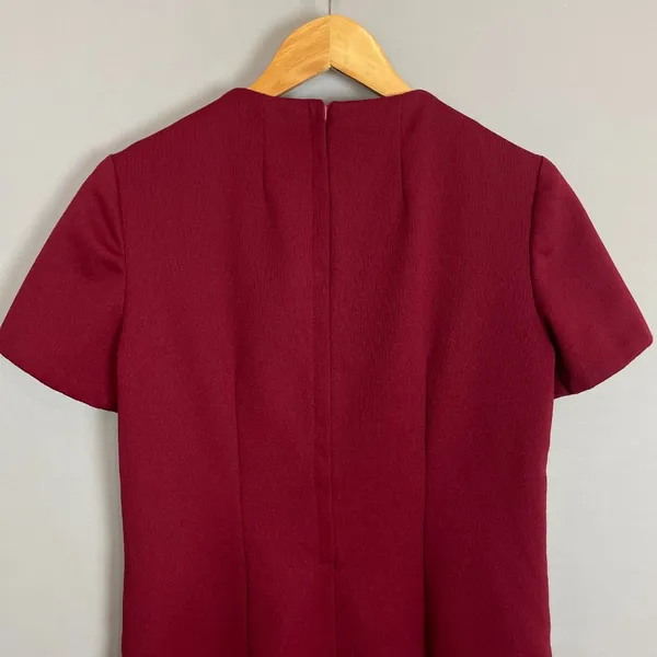 Vintage Handmade Dress‎ Sheath Red Burgundy Short Sleeves Crepe Women Classic - Image 6