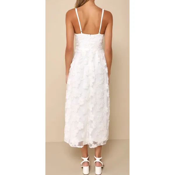 NWOT Lulus Medium‎ Delightful Charisma White Embroidered Sequin Mesh Midi Dress - Image 2