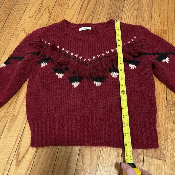 LoveShackFancy Atlas Fringe‎ Crop Red Baby Alpaca Wool Blend Sweater Size Small - Image 9