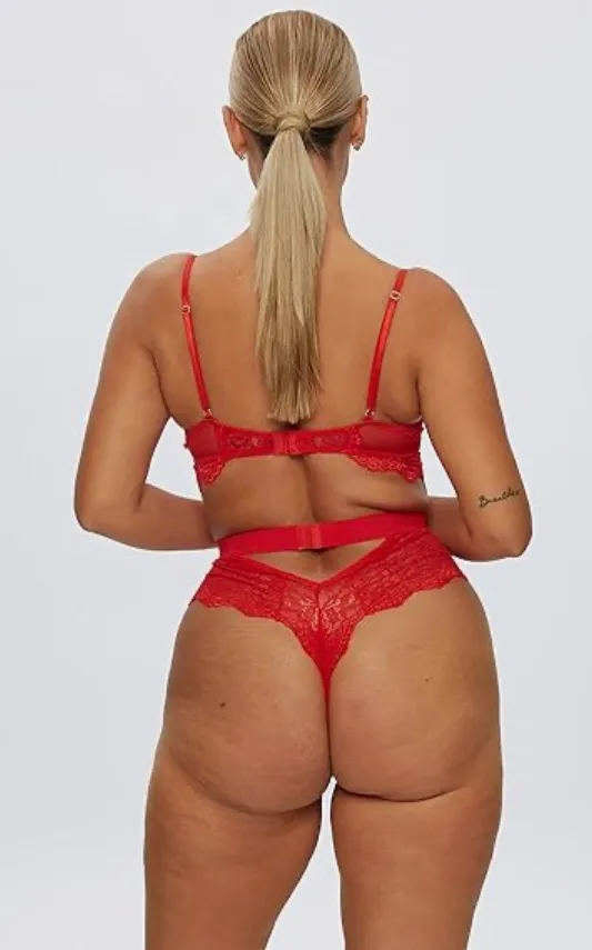 SheIn Red Lace Love Gothic Bodysuit - Image 2