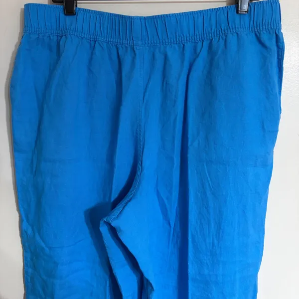 Tahari Blue 100% Linen Wide Leg Pants Womens XL Elastic Waist Pockets - Image 7
