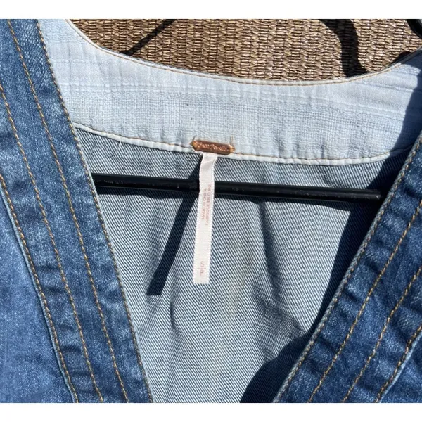 Free People Dreaming Of Denim Hendrix Tunic Oversized Women’s Sz S Denim Blue - Image 10