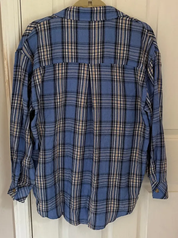 CHYRII Amazon Brand Women’s Oversized Blue Plaid Flannel Button Down Shirt - Image 10