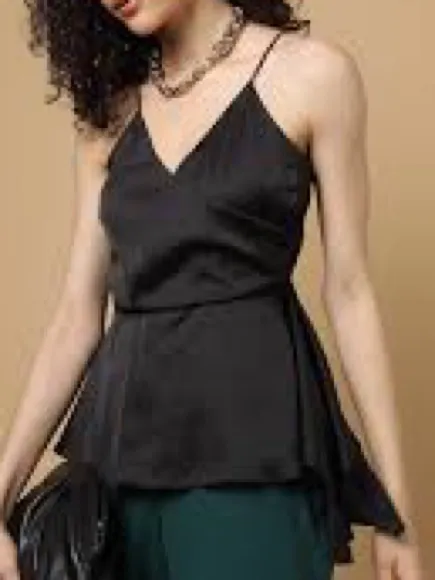 Vero Moda Black Strappy Wrap Top with a High-Low Hem. - Image 8
