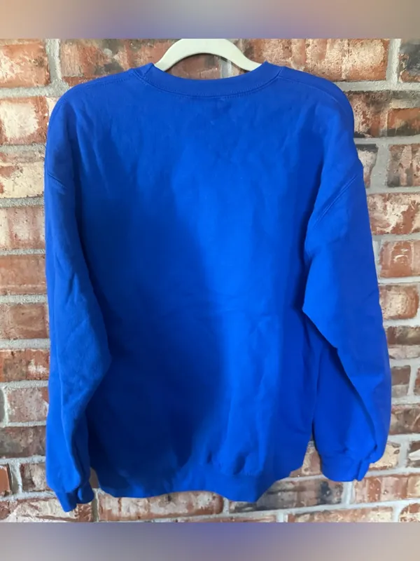 Gildan Royal Blue Sweatshirt with Pink & Yellow Graphic - Image 4