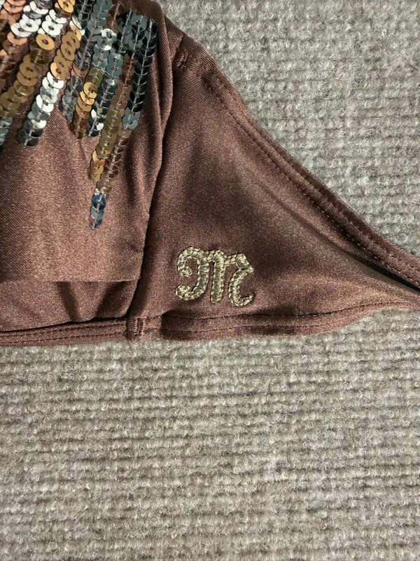 Miss Me Brown Bronze Sequined Bandeau Bikini Set Y2K Glam Swimwear – Small - Image 8