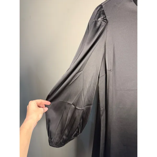The Drop @shopdandy Black Silky Belted Blouson Sleeve Dress NWT L‎ - Image 4