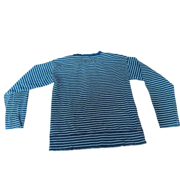 Vintage Hi-Line Size S Vneck Henley‎ Blue Stripe Oversized Cotton Long Sleeve - Image 9