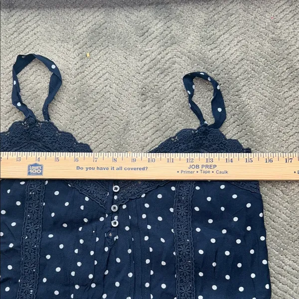 New Hollister Polka Dot Lace Cami Top Navy Blue Button Front Size Medium - Image 8