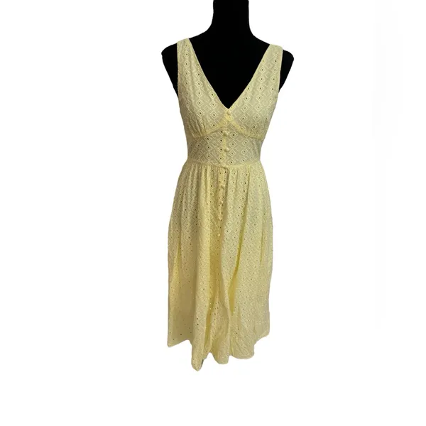 Love Bonito V-Neck Eyelet Midi Dress in Pale Yellow - Image 3
