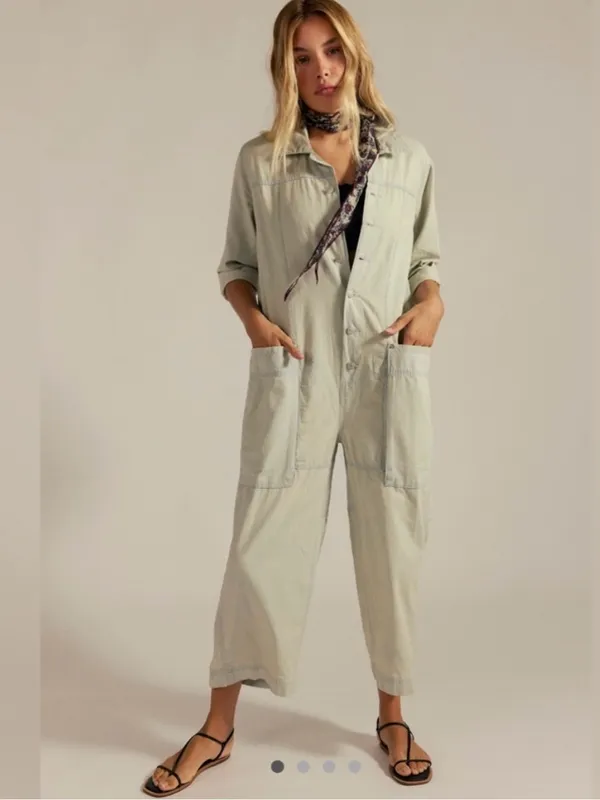 Free People We The Free Margarita Utility Jumpsuit in Light Blue Beam Size Small - Image 2