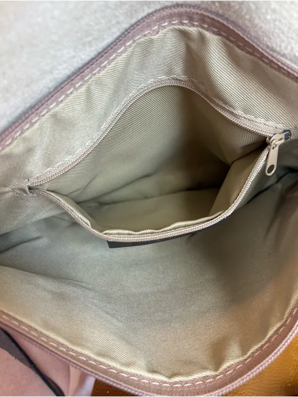 Pebbled Taupe Crossbody Bag with Dark Brown Strap - Image 4