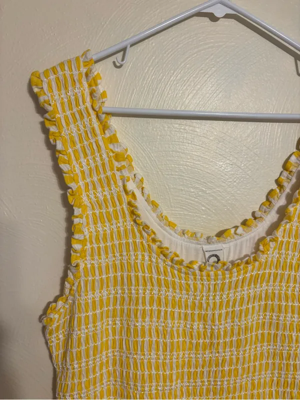 🌼 Anthropologie Akemi + Kin Yellow White Smocked Textured Dress XL - Image 6