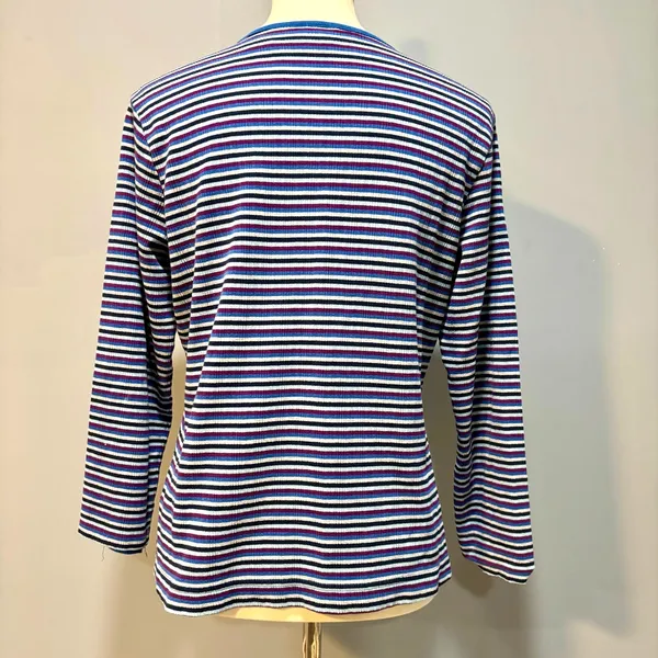 Vintage 90s Basic Editions Striped Ribbed Henley Top Blue Purple Grunge Skater M - Image 4
