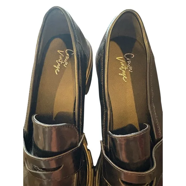Crown Vintage‎ Women's Black Chunky Platform Penny Loafers Size 10 - Image 6