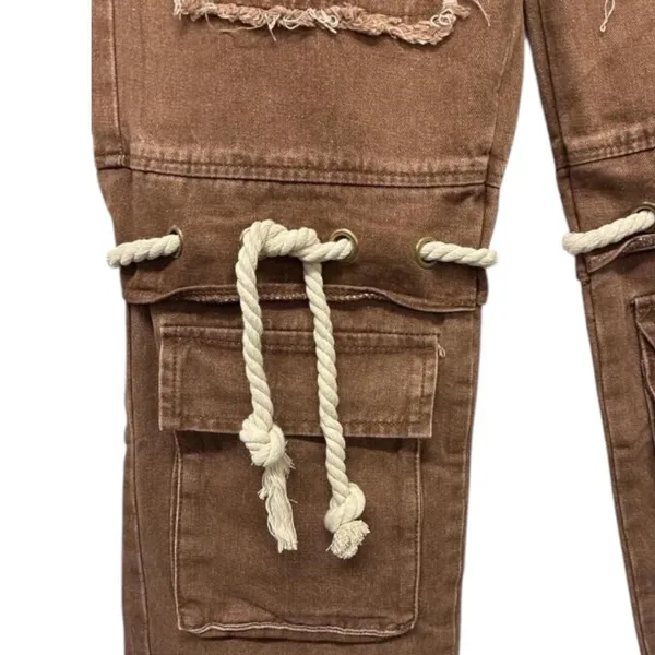 Y2K Deconstructed Women's Cargo Jeans Size M Brown Size M - Image 3
