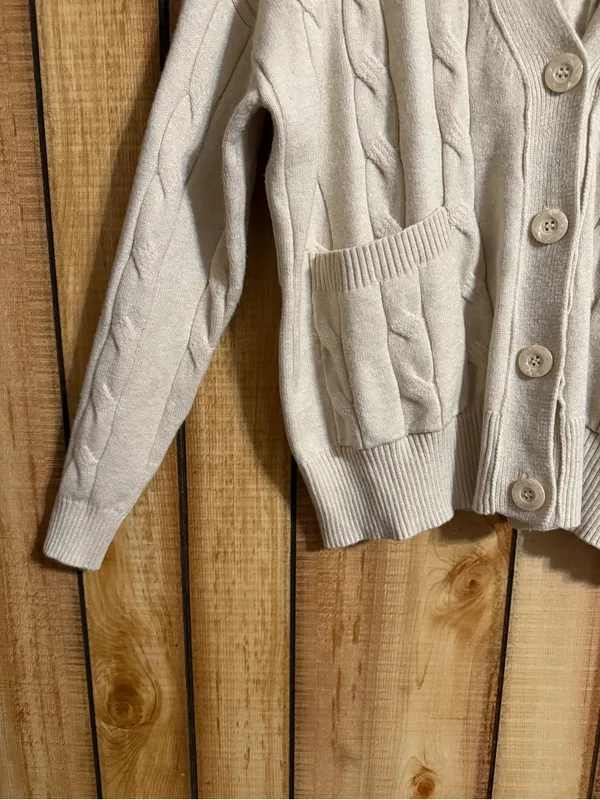 Chloe + Jasmine Cream Cable Knit Button Front Cardigan XL - Image 4