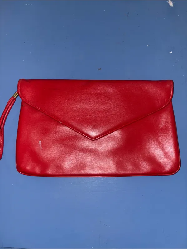 Vintage Red Leather Envelope Clutch - Image 9
