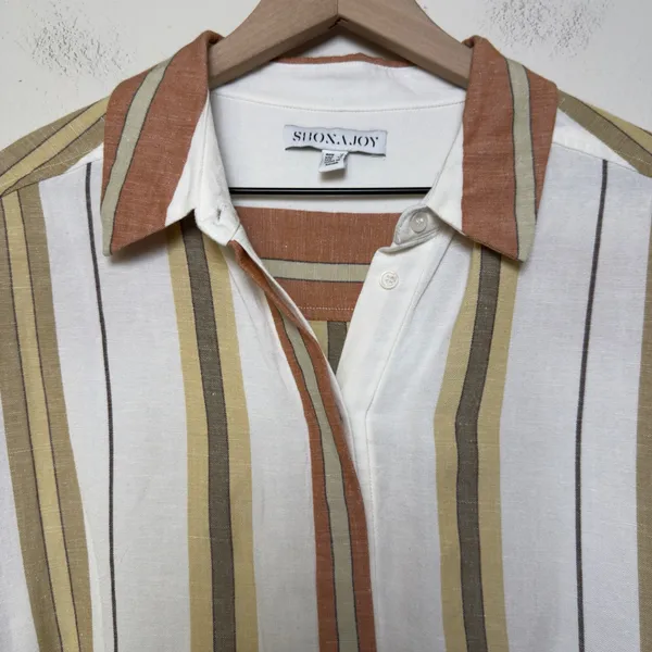 Shona Joy Women Suzana‎ Linen Button Front Tunic Shirt Medium Striped Resort - Image 6