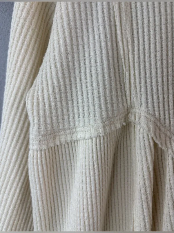 Free People M Boho Thermal Waffle Knit Peplum Pullover Top - Image 3