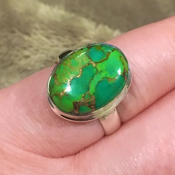Mohave Green Turquoise Sterling Silver Ring 8-3/4 - Image 5